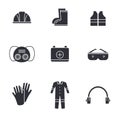 Safety equipment icons collection draw in black design Royalty Free Stock Photo