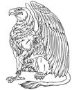 Sitting Griffin or Griffon. Black and white outline