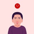 Unhappy, angry boy. Young schoolboy in bad mood. Vector illustration. Royalty Free Stock Photo