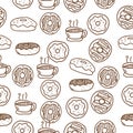 Seamless doughnut doodle pattern with brown color