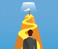 Business man walk or climbing hill to reach goal with flag symbol for success. business development leadership management concept