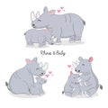 Happy Rhino and baby cartoon. Vector Illustration