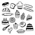 Bakery and cake doodle collection isolated on white