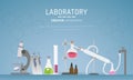 Lab worker table computer chemical research process. Pharmaceutical pharmacology science laboratory. Royalty Free Stock Photo