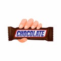 Hand holding Chocolate Snack Bar in cartoon illustration vector isolated in white background Royalty Free Stock Photo