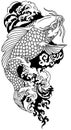 Japanese koi carp swimming upstream. Black and white tattoo Royalty Free Stock Photo