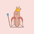 Ilustrasi maskot kacang raja imut , mahkota dan tongkat berlian.