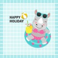 Happy holiday card. Cute Rhinoceros cartoon.