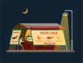 Pecel lele aka catfish fried indonesian traditional street food stall vendor in night scene illustration in cartoon vector Royalty Free Stock Photo