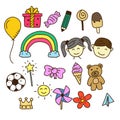 Childhood doodle vector illustration with colorful design