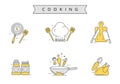 Cooking related icons collection draw in linear color style