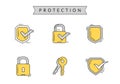 Protection icons collection draw in linear color style