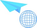 Paper plane or origami airplane with globe.