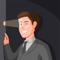 Businessman stalking from Door hole. stalker symbol concept in cartoon illustration vector Royalty Free Stock Photo