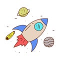 Rocket with planets doodle illustration Royalty Free Stock Photo