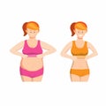 Woman fat and slim body symbol icon set concept in cartoon illustration vector on white background Royalty Free Stock Photo