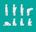 Muslim female praying position step instruction symbol icon set. concept in cartoon illustration vector