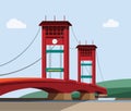 AMPERA Bridge in South Sumatra Indonesia. famous landmark building landscape concept in cartoon illustration vector