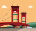 AMPERA Bridge in South Sumatra Indonesia. famous landmark building in sunset landscape concept in cartoon illustration vector