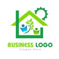 Real estate mechanical wheel green leaf people family home buildings logo icons template. Icons, estate vector Illustration Royalty Free Stock Photo