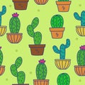 Colorful cactus seamless pattern with doodle style Royalty Free Stock Photo
