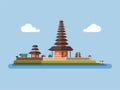 Ulun Danu Bratan Temple Bedugul Famous Landmark from Bali Indonesia illustration concept in cartoon flat illustration vector Royalty Free Stock Photo