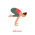 Woman doing yoga crane pose flat illustration