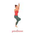 Yoga woman doing garudasana or eagle yoga pose