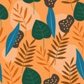 Tropical floral seamless pattern with orange color