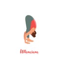 Uttanasana flat vector illustration. Standing forward bend