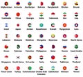 Asia all countries` flags. Hexagon isolated flat style design icons set