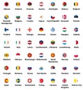 Europe all countries` flags. Hexagon isolated flat style design icons set