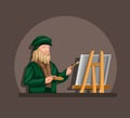 Leonardo davinci drawing and painting on canvas concept in cartoon illustration vector