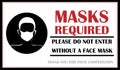 Masks required sign. Face covering sign. Mask regulations sign. The mandatory sign for wearing mask to stop the spread of COVID-19 Royalty Free Stock Photo