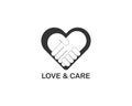 Vector Heart Icon with Join Hand - Care Love Peace concept