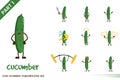 Cartoon illustration of cute cucumber vegetable poses set.