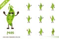 Cartoon illustration of cute peas vegetable poses set. Royalty Free Stock Photo