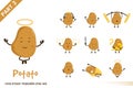 Cartoon illustration of cute potato vegetable poses set. Royalty Free Stock Photo