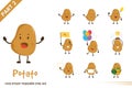 Cartoon illustration of cute potato poses vegetable set. Royalty Free Stock Photo