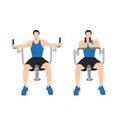 Man butterflies,pec deck,seated machine flyes flat vector