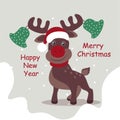 New Year and Christmas card merry reindeer Rudolph Royalty Free Stock Photo