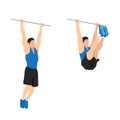 Man doing hanging leg raises to bar flat vector illustration.