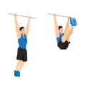 Man doing hanging leg raises to bar flat vector illustration. Royalty Free Stock Photo