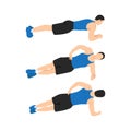 Man doing plank rolls exercise. Abdominals exercise flat vector illustration