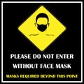 Wear face covering sign. Please do not enter without a face mask. Masks required beyond this point sign. Safety sign to stop the s Royalty Free Stock Photo