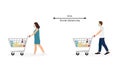 Young Man and Woman Masked Pushing Shopping Carts Royalty Free Stock Photo