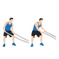 Man doing battle rope side to side swings exercise. Flat vector illustration Royalty Free Stock Photo