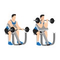 Man lifting barbell in a gym on EZ bar preacher curl, making biceps exercise. Royalty Free Stock Photo