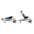 Decline bench crunches exercise. Sit ups flat vector illustration