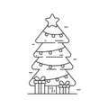Cute line art Christmas tree vector illustration isolated on white background Royalty Free Stock Photo